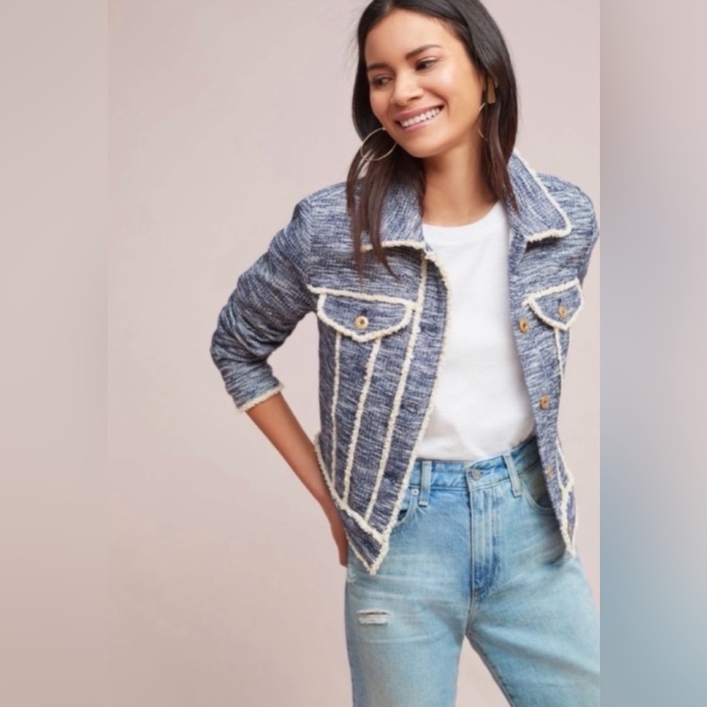 Anthropologie x ett twa Trucker Jacket Blue Classic Preppy Rich Mom - Small-EUC